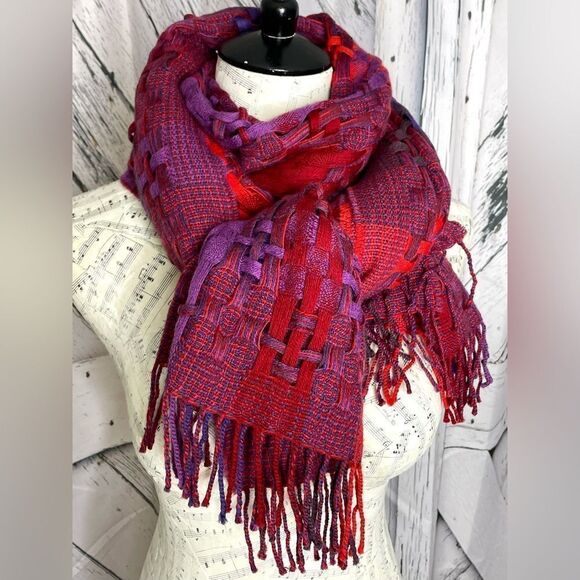 Fringed Shawl Wrap Scarf Red Purple - Picture 1 of 4